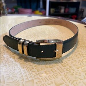 Vintage Elegant Dark Green Leather Belt with Gold Buckle
